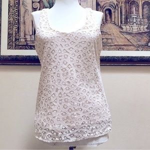 LOFT PEPLUM CROCHET LACE SLEEVELESS WHITE SHEER BLOUSE TOP WOMEN'S SIZE M